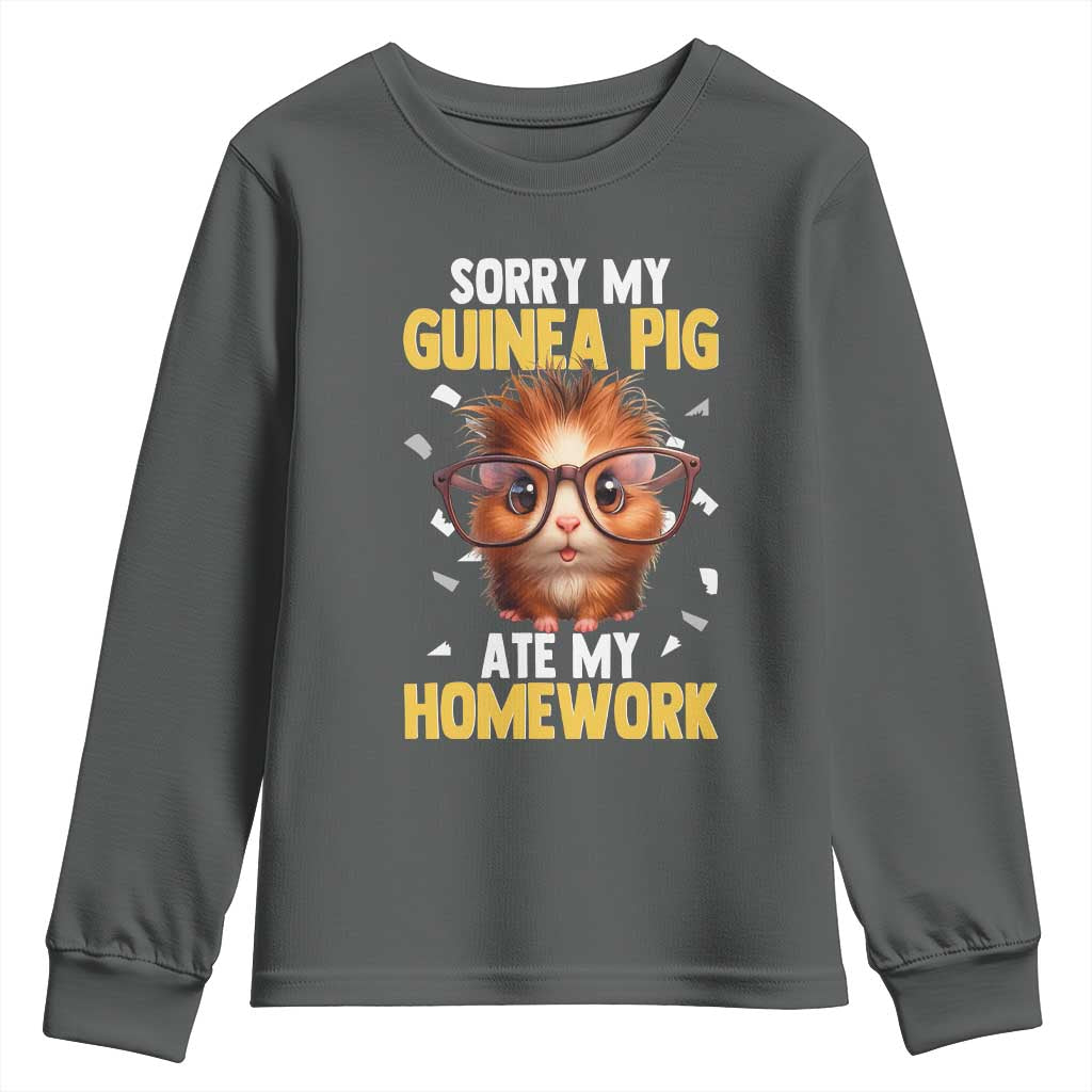 Funny My Guinea Pig Ate My Homework Youth Sweatshirt Gift For Rodent Lovers TS12 Dark Heather Print Your Wear