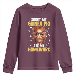 Funny My Guinea Pig Ate My Homework Youth Sweatshirt Gift For Rodent Lovers TS12 Maroon Print Your Wear
