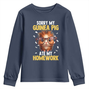Funny My Guinea Pig Ate My Homework Youth Sweatshirt Gift For Rodent Lovers TS12 Navy Print Your Wear
