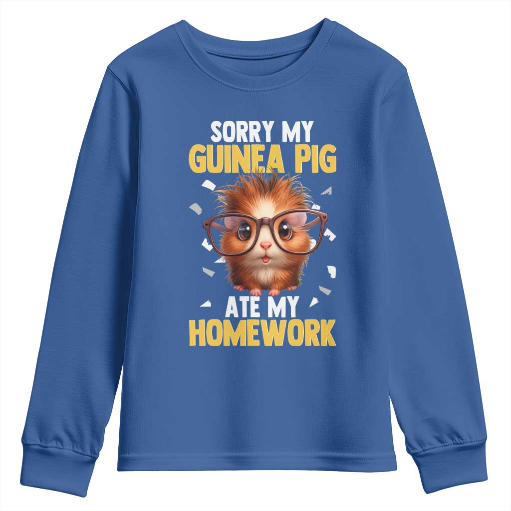 Funny My Guinea Pig Ate My Homework Youth Sweatshirt Gift For Rodent Lovers TS12 Royal Blue Print Your Wear
