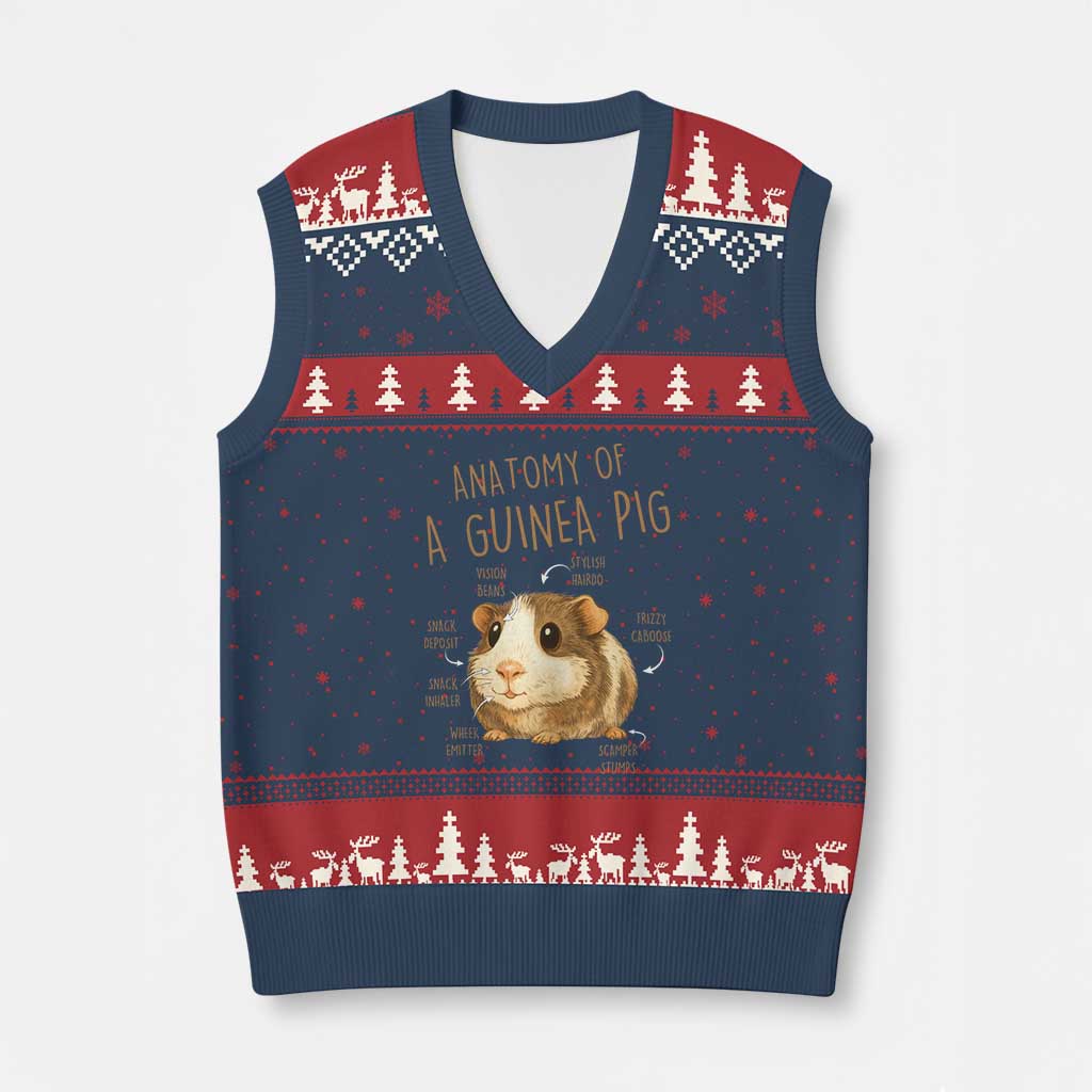 Anatomy Of A Guinea Pig V-Neck Knit Sweater Vest Funny Cavy Lover Animal Anatomy Gift TS12 Navy Red Print Your Wear