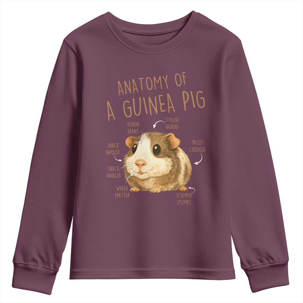 Anatomy Of A Guinea Pig Youth Sweatshirt Funny Cavy Lover Animal Anatomy Gift TS12 Maroon Print Your Wear