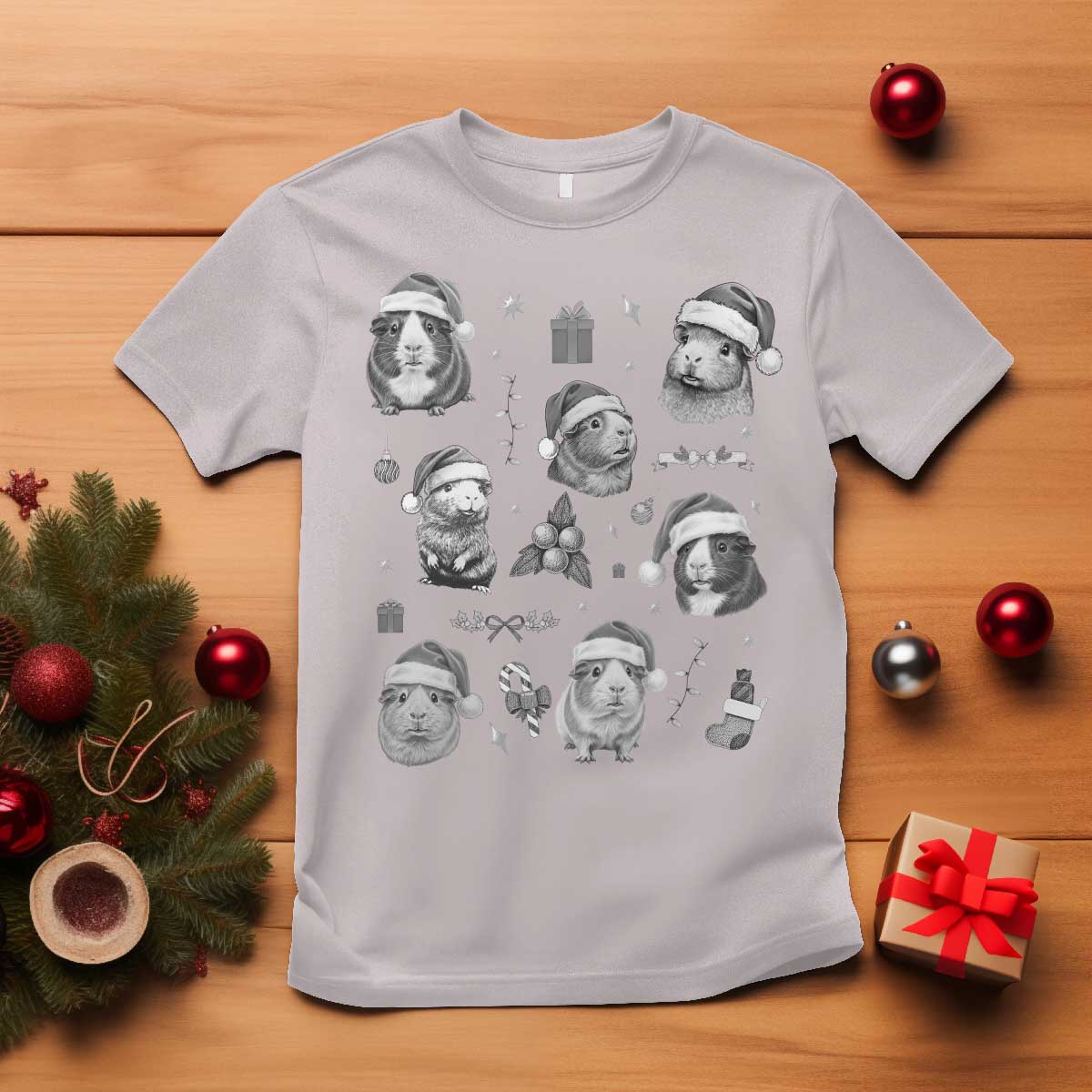 Christmas Guinea Pigs T Shirt Funny Cavy Lover Holiday Gift TS12 Ice Gray Print Your Wear