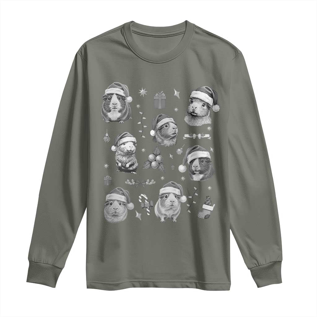 Christmas Guinea Pigs Long Sleeve Shirt Funny Cavy Lover Holiday Gift TS12 Military Green Print Your Wear