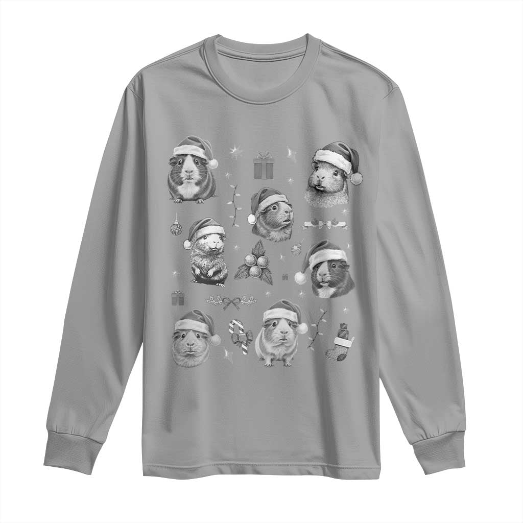 Christmas Guinea Pigs Long Sleeve Shirt Funny Cavy Lover Holiday Gift TS12 Sport Gray Print Your Wear