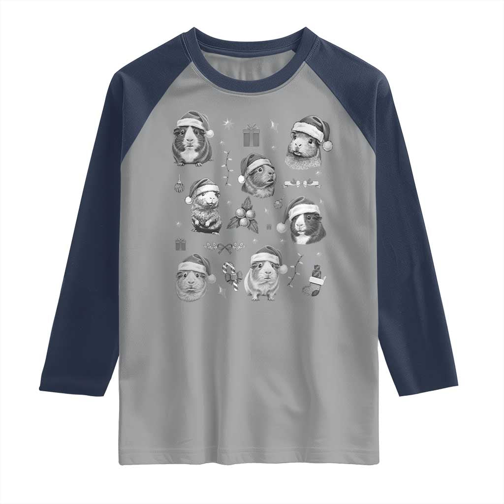 Christmas Guinea Pigs Raglan Shirt Funny Cavy Lover Holiday Gift TS12 Sport Gray Navy Print Your Wear