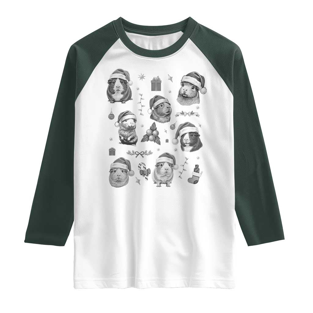 Christmas Guinea Pigs Raglan Shirt Funny Cavy Lover Holiday Gift TS12 White Dark Forest Green Print Your Wear