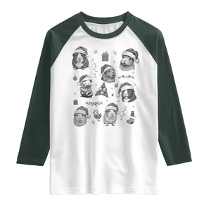 Christmas Guinea Pigs Raglan Shirt Funny Cavy Lover Holiday Gift TS12 White Dark Forest Green Print Your Wear