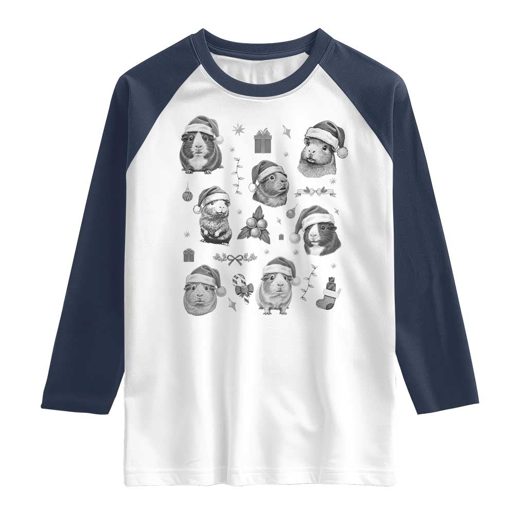 Christmas Guinea Pigs Raglan Shirt Funny Cavy Lover Holiday Gift TS12 White Navy Print Your Wear