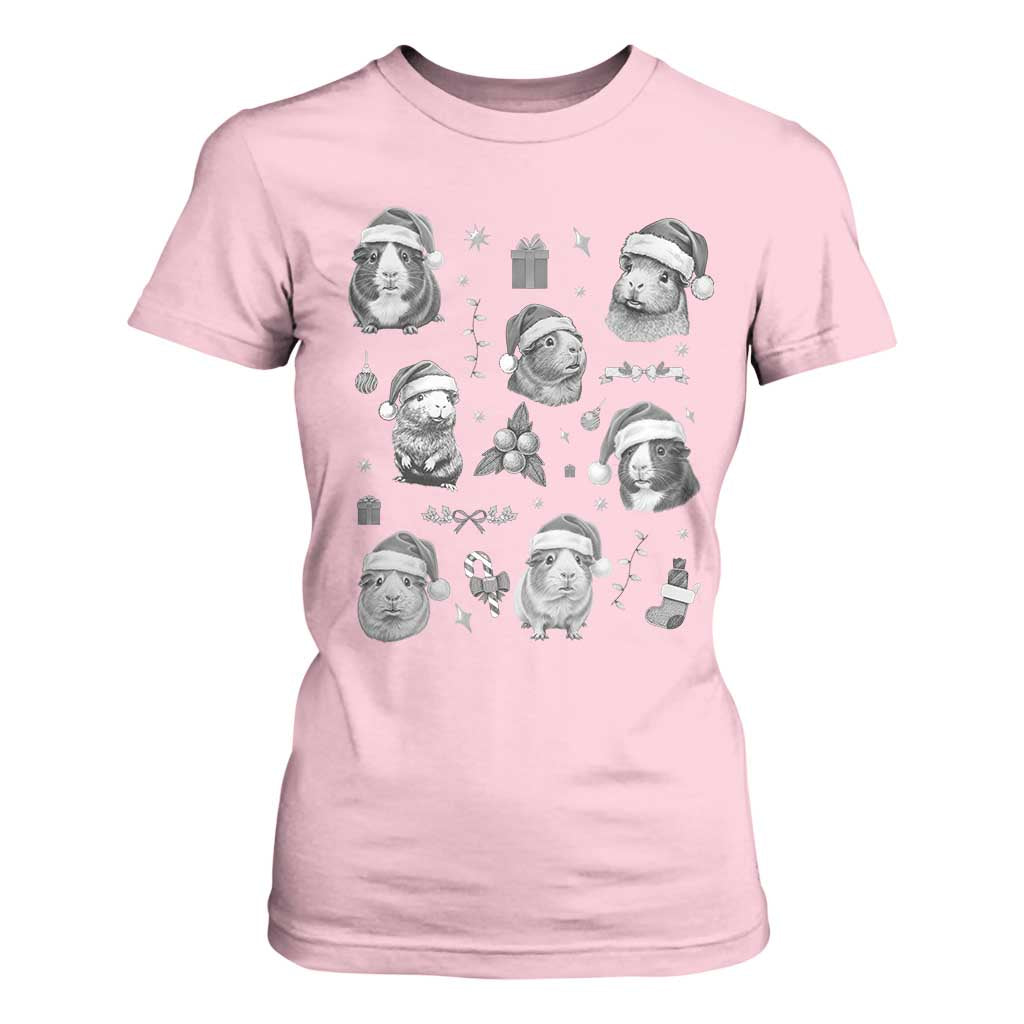 Christmas Guinea Pigs T Shirt For Women Funny Cavy Lover Holiday Gift TS12 Light Pink Print Your Wear