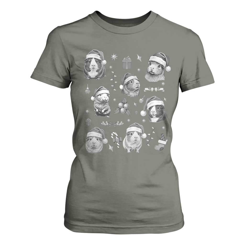 Christmas Guinea Pigs T Shirt For Women Funny Cavy Lover Holiday Gift TS12 Military Green Print Your Wear