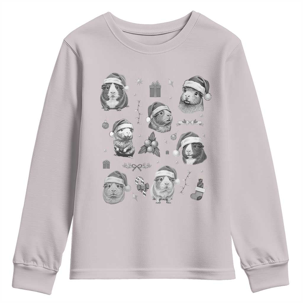 Christmas Guinea Pigs Youth Sweatshirt Funny Cavy Lover Holiday Gift TS12 Ice Gray Print Your Wear