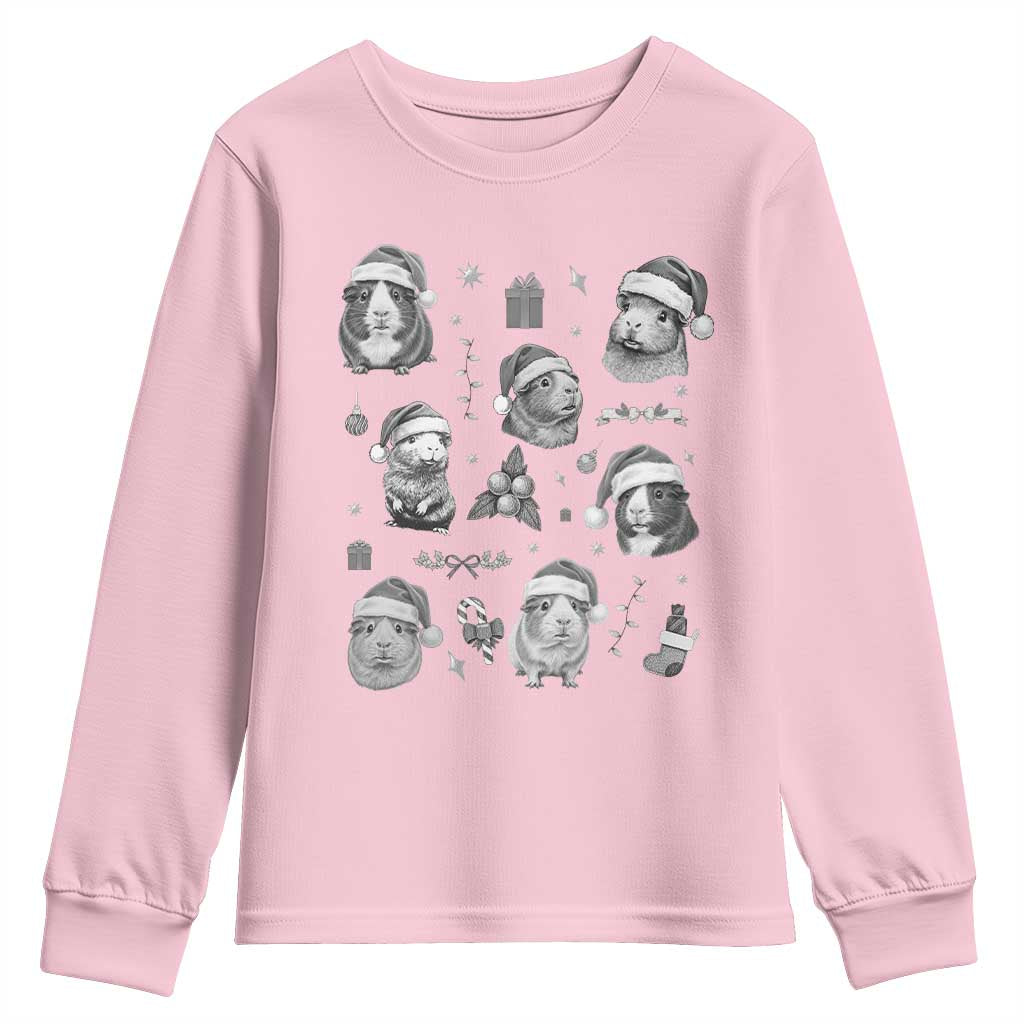 Christmas Guinea Pigs Youth Sweatshirt Funny Cavy Lover Holiday Gift TS12 Light Pink Print Your Wear