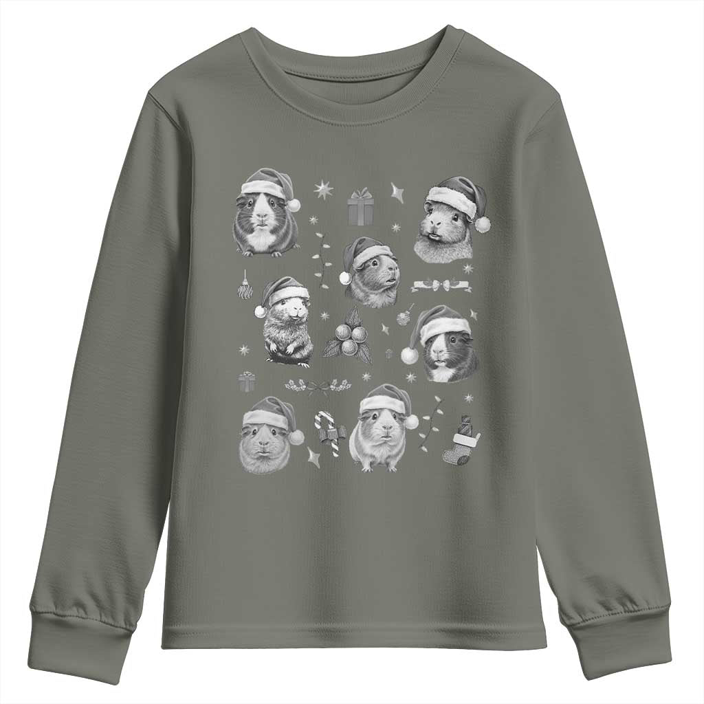 Christmas Guinea Pigs Youth Sweatshirt Funny Cavy Lover Holiday Gift TS12 Military Green Print Your Wear