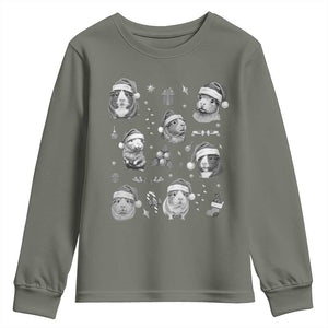 Christmas Guinea Pigs Youth Sweatshirt Funny Cavy Lover Holiday Gift TS12 Military Green Print Your Wear
