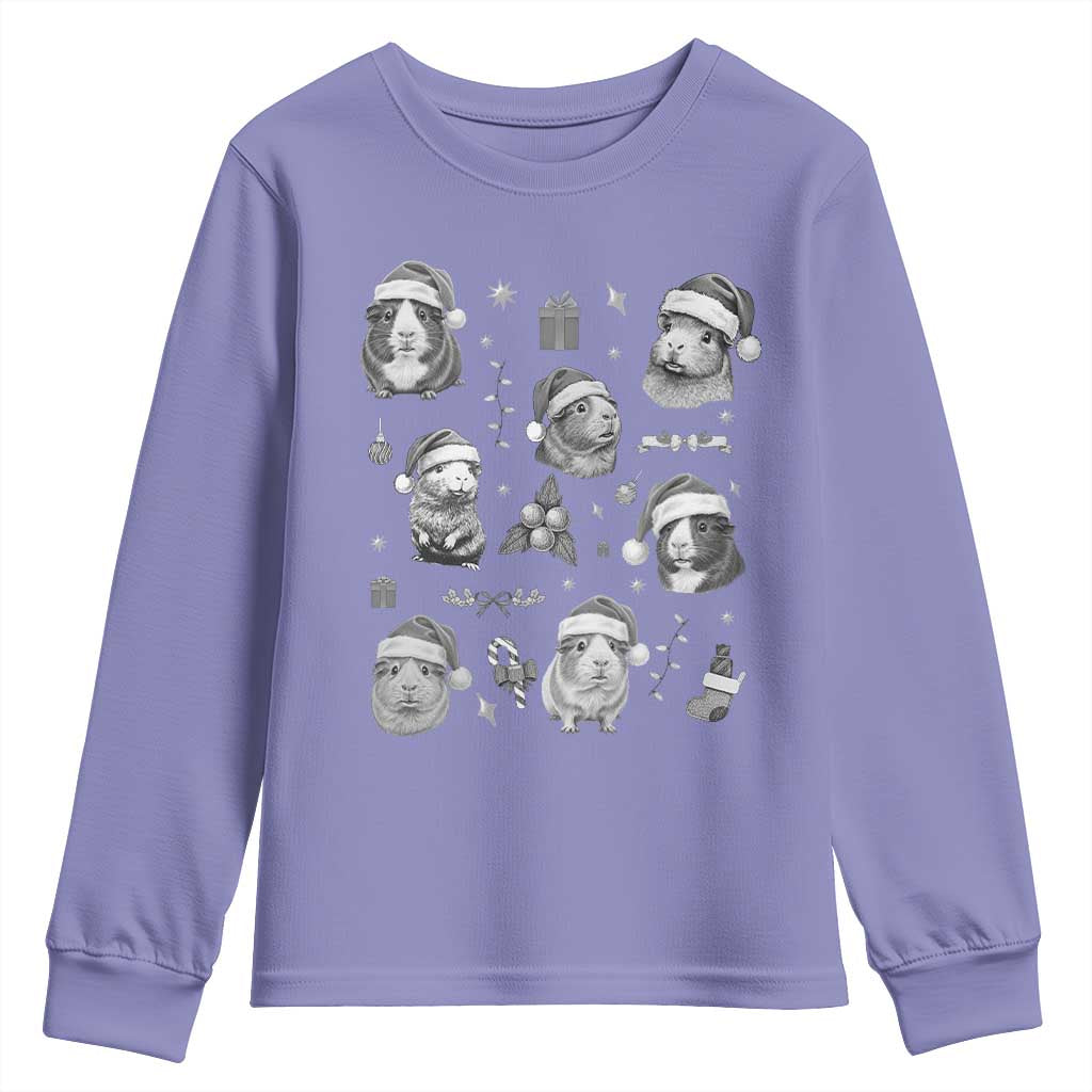 Christmas Guinea Pigs Youth Sweatshirt Funny Cavy Lover Holiday Gift TS12 Violet Print Your Wear