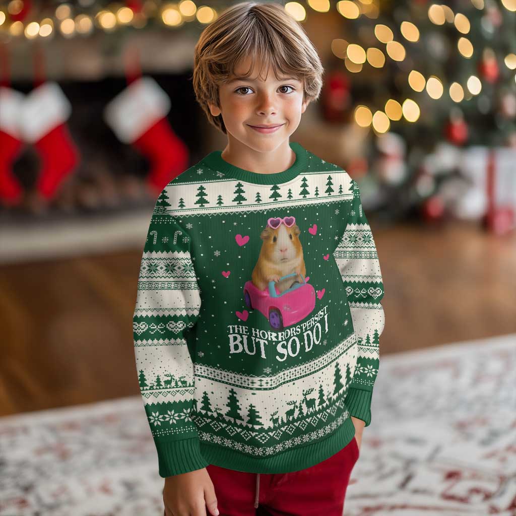 Funny Guinea Pig Lover Gift Ugly Christmas Sweater The Horrors Persist But So Do I TS12 Forest Green Beige Print Your Wear