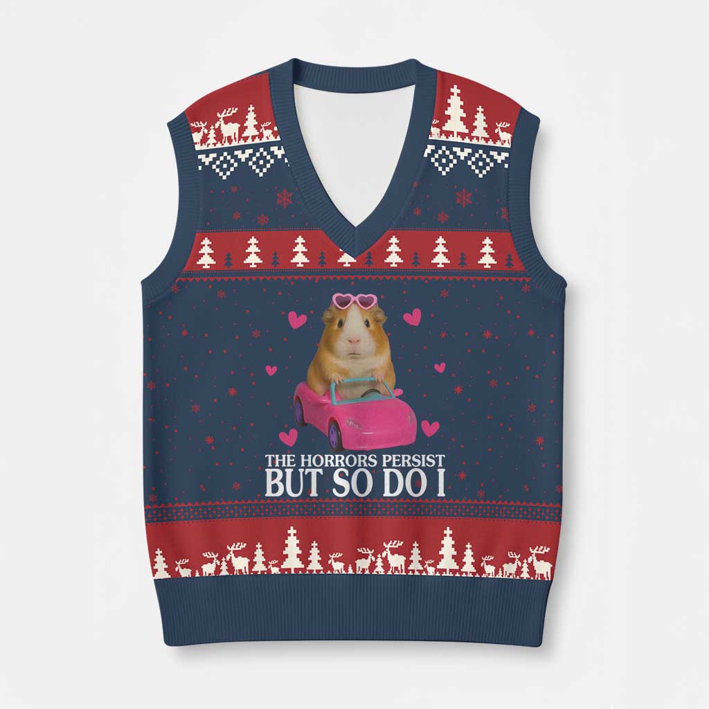 Funny Guinea Pig Lover Gift V-Neck Knit Sweater Vest The Horrors Persist But So Do I TS12 Navy Red Print Your Wear