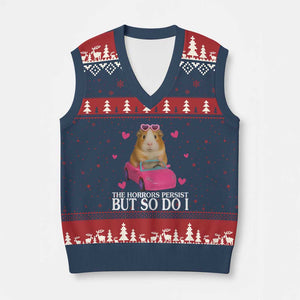 Funny Guinea Pig Lover Gift V-Neck Knit Sweater Vest The Horrors Persist But So Do I TS12 Navy Red Print Your Wear