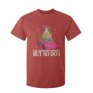 Funny Guinea Pig Lover Gift T Shirt For Kid The Horrors Persist But So Do I TS12 Red Print Your Wear
