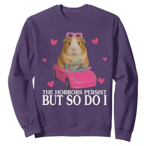 Funny Guinea Pig Lover Gift Sweatshirt The Horrors Persist But So Do I TS12 Purple Print Your Wear
