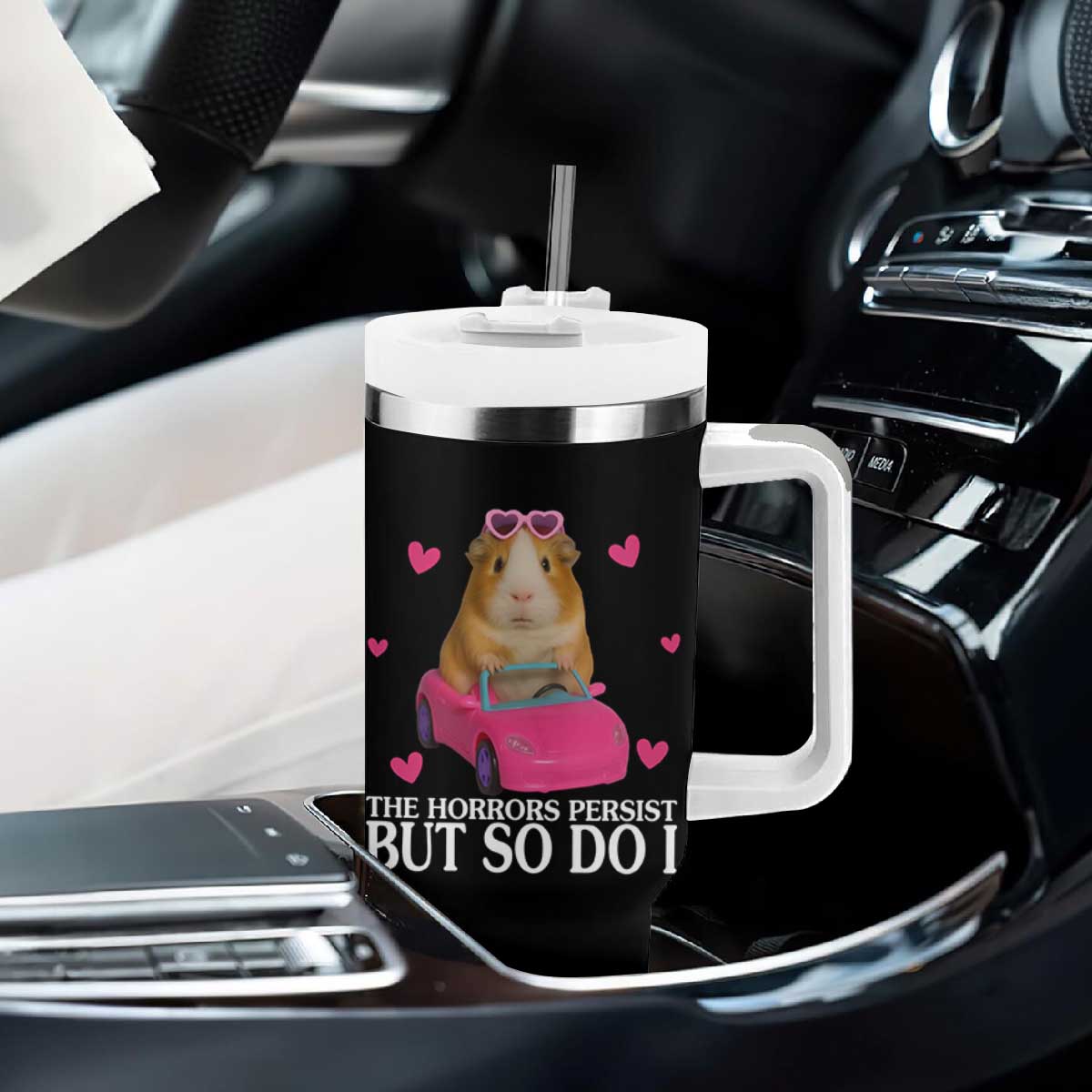 Funny Guinea Pig Lover Gift Tumbler With Handle The Horrors Persist But So Do I TS12 Print Your Wear