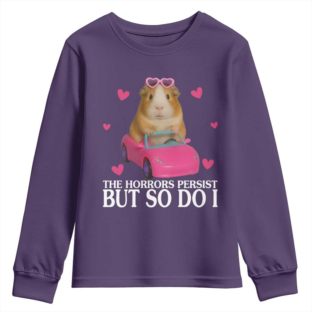 Funny Guinea Pig Lover Gift Youth Sweatshirt The Horrors Persist But So Do I TS12 Purple Print Your Wear