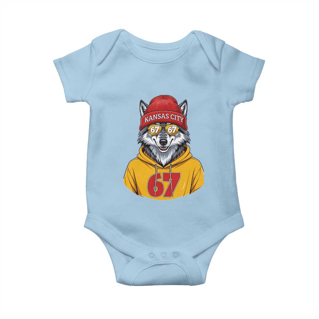 Six Seven Meme Wolf Football Fan Baby Onesie Gen Alpha Slang Gift TS12 Light Blue Print Your Wear