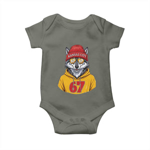 Six Seven Meme Wolf Football Fan Baby Onesie Gen Alpha Slang Gift TS12 Military Green Print Your Wear