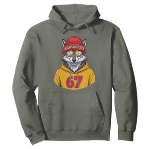 Six Seven Meme Wolf Football Fan Hoodie Gen Alpha Slang Gift TS12 Military Green Print Your Wear