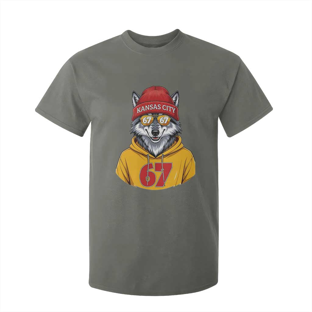 Six Seven Meme Wolf Football Fan T Shirt For Kid Gen Alpha Slang Gift TS12 Military Green Print Your Wear