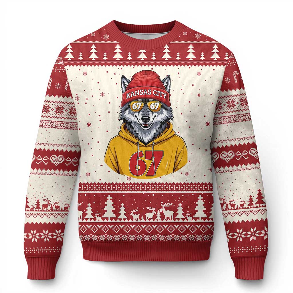 Six Seven Meme Wolf Football Fan Ugly Christmas Sweater Gen Alpha Slang Gift TS12 Beige Red Print Your Wear