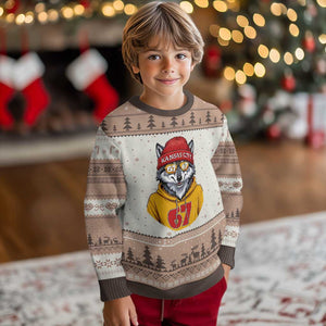 Six Seven Meme Wolf Football Fan Ugly Christmas Sweater Gen Alpha Slang Gift TS12 Mocha Mousse Print Your Wear