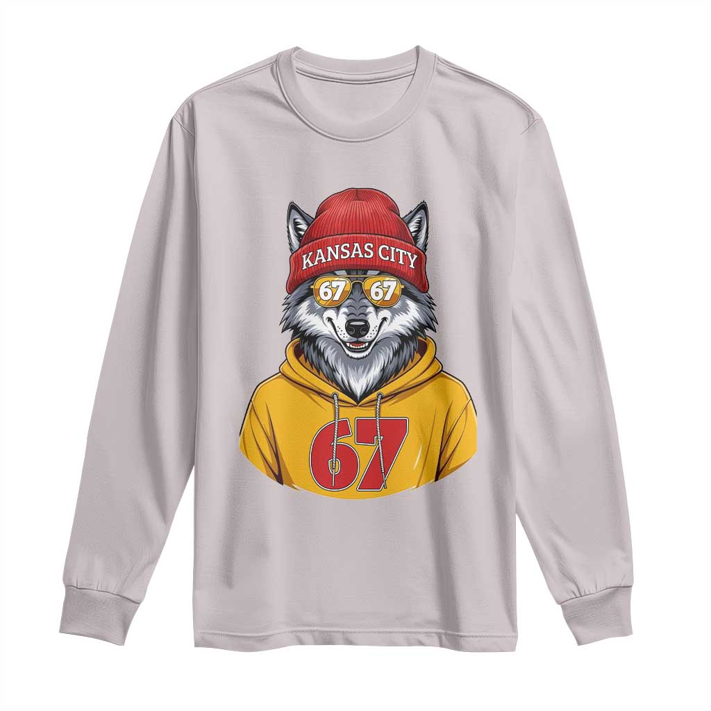 Six Seven Meme Wolf Football Fan Long Sleeve Shirt Gen Alpha Slang Gift TS12 Ice Gray Print Your Wear