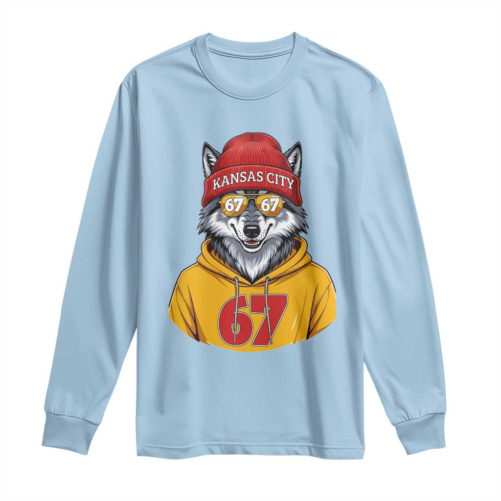 Six Seven Meme Wolf Football Fan Long Sleeve Shirt Gen Alpha Slang Gift TS12 Light Blue Print Your Wear