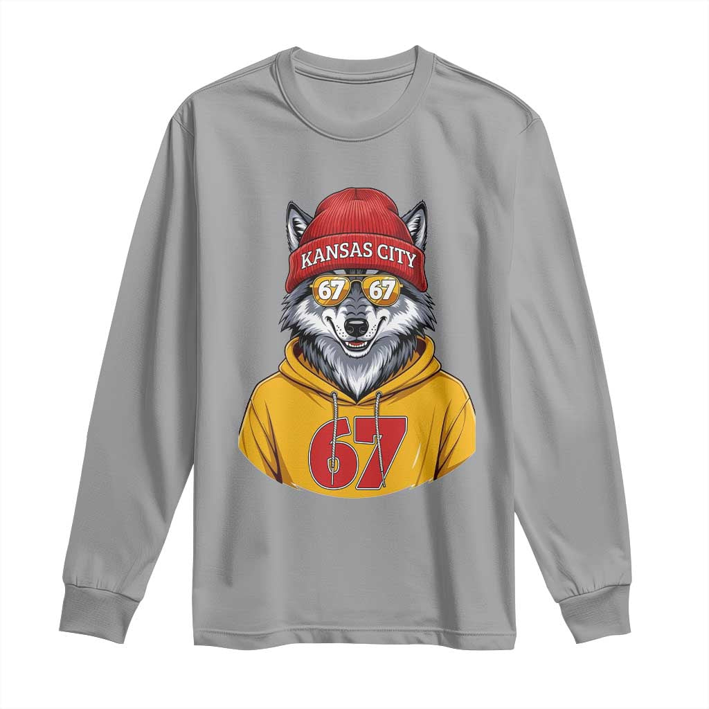 Six Seven Meme Wolf Football Fan Long Sleeve Shirt Gen Alpha Slang Gift TS12 Sport Gray Print Your Wear