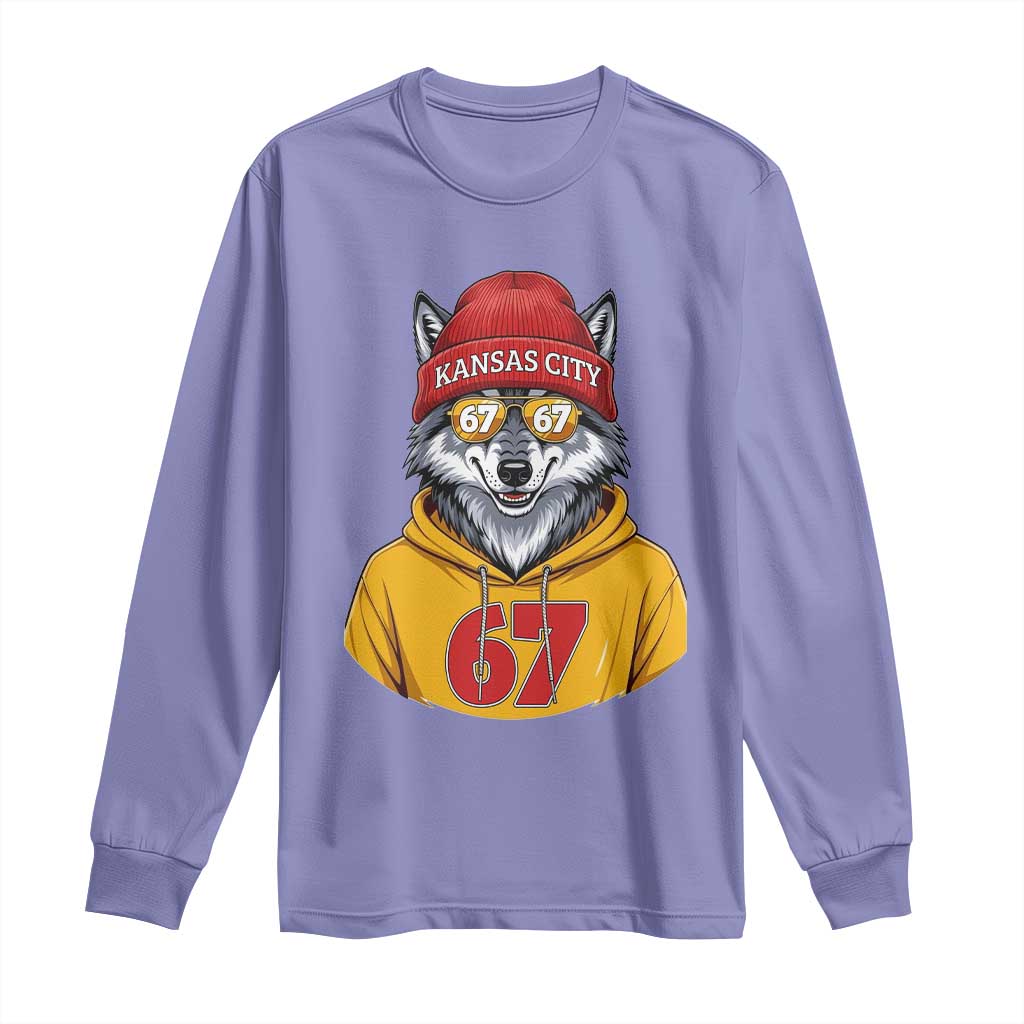 Six Seven Meme Wolf Football Fan Long Sleeve Shirt Gen Alpha Slang Gift TS12 Violet Print Your Wear