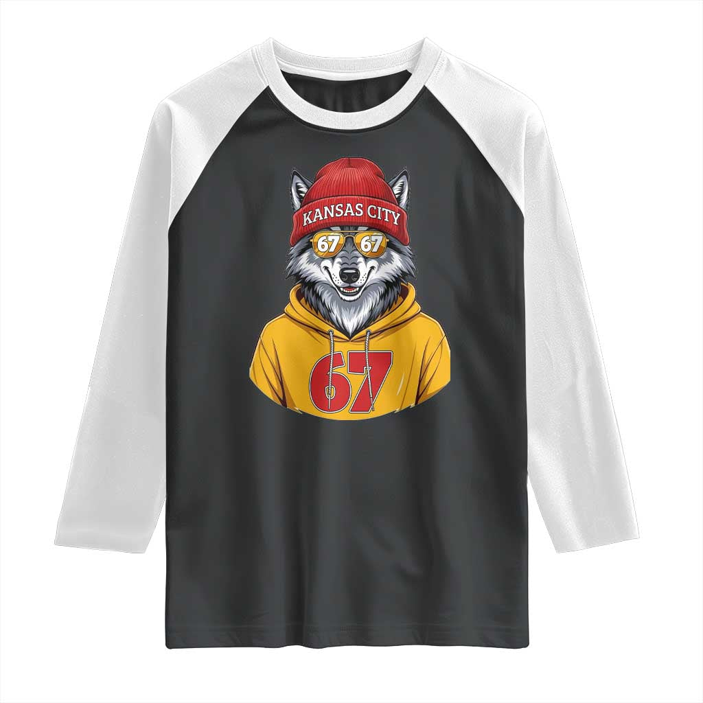 Six Seven Meme Wolf Football Fan Raglan Shirt Gen Alpha Slang Gift TS12 Black White Print Your Wear