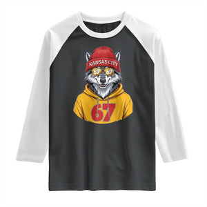 Six Seven Meme Wolf Football Fan Raglan Shirt Gen Alpha Slang Gift TS12 Black White Print Your Wear