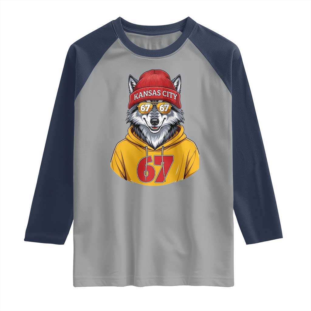 Six Seven Meme Wolf Football Fan Raglan Shirt Gen Alpha Slang Gift TS12 Sport Gray Navy Print Your Wear