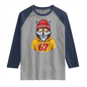 Six Seven Meme Wolf Football Fan Raglan Shirt Gen Alpha Slang Gift TS12 Sport Gray Navy Print Your Wear