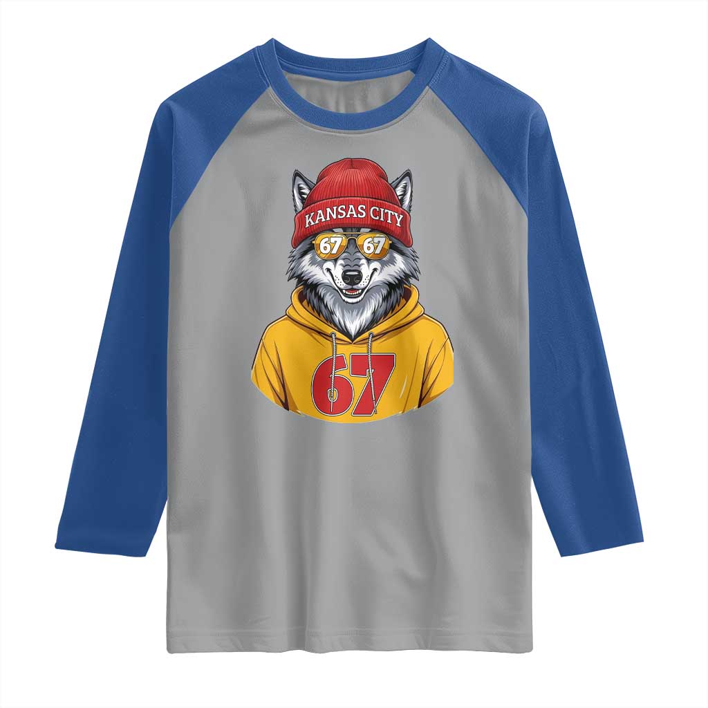 Six Seven Meme Wolf Football Fan Raglan Shirt Gen Alpha Slang Gift TS12 Sport Gray Royal Print Your Wear