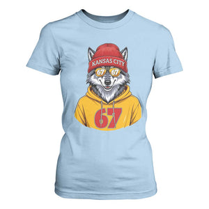 Six Seven Meme Wolf Football Fan T Shirt For Women Gen Alpha Slang Gift TS12 Light Blue Print Your Wear