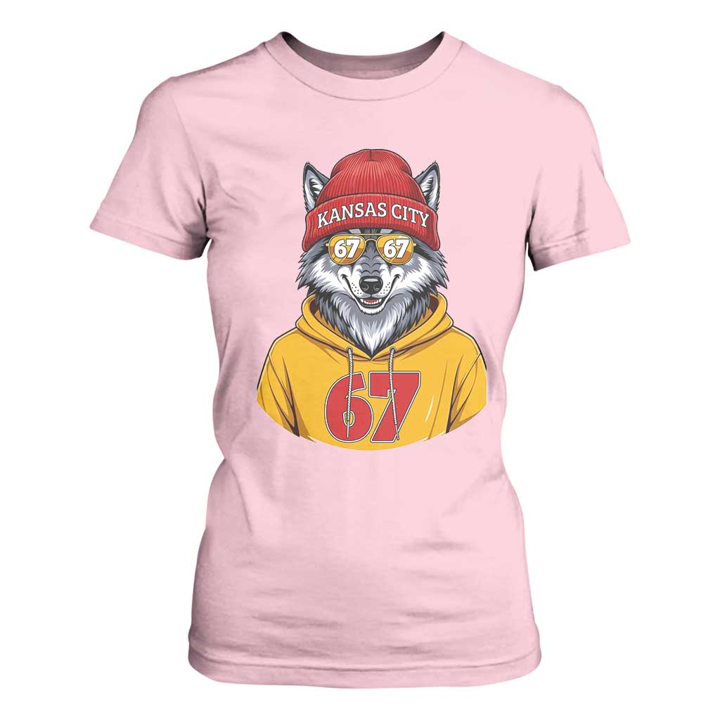 Six Seven Meme Wolf Football Fan T Shirt For Women Gen Alpha Slang Gift TS12 Light Pink Print Your Wear