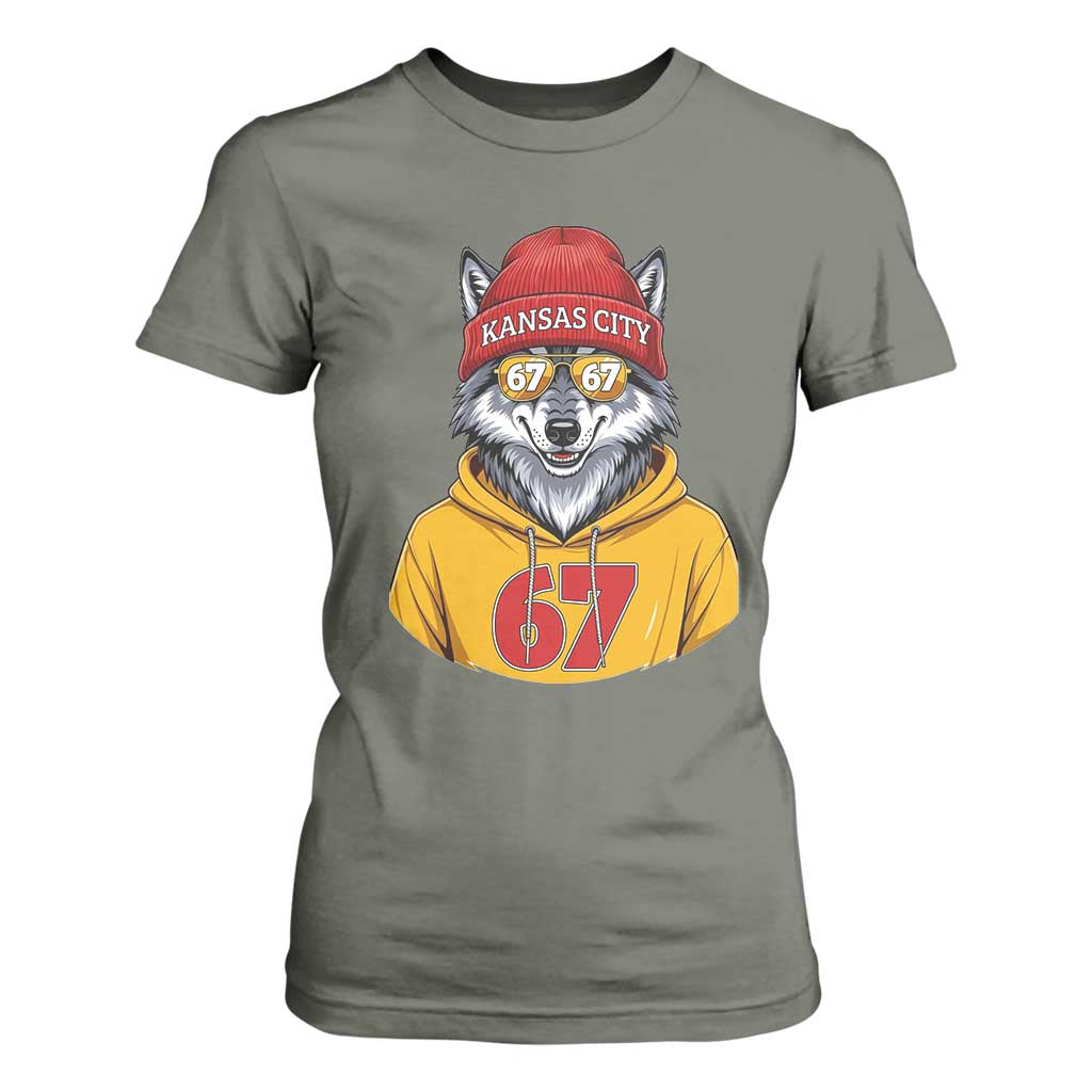Six Seven Meme Wolf Football Fan T Shirt For Women Gen Alpha Slang Gift TS12 Military Green Print Your Wear