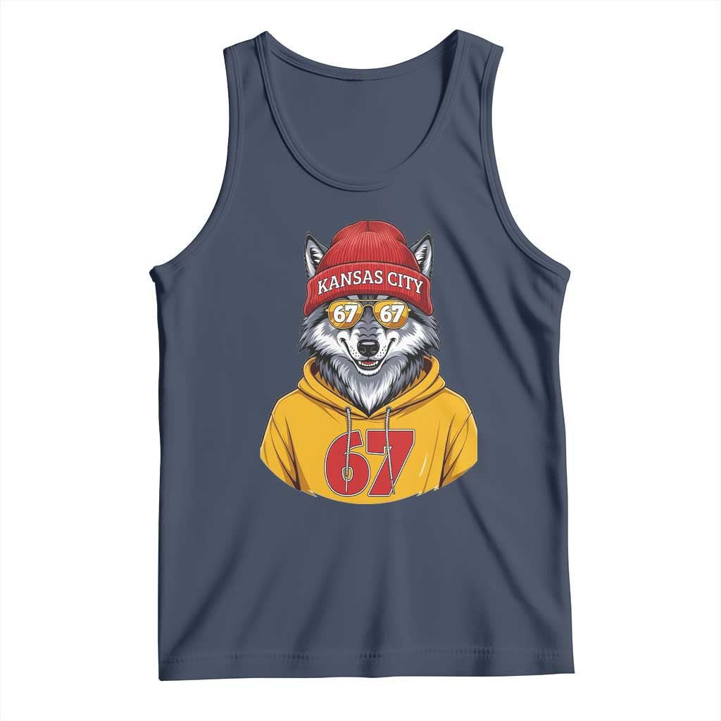 Six Seven Meme Wolf Football Fan Tank Top Gen Alpha Slang Gift TS12 Navy Print Your Wear