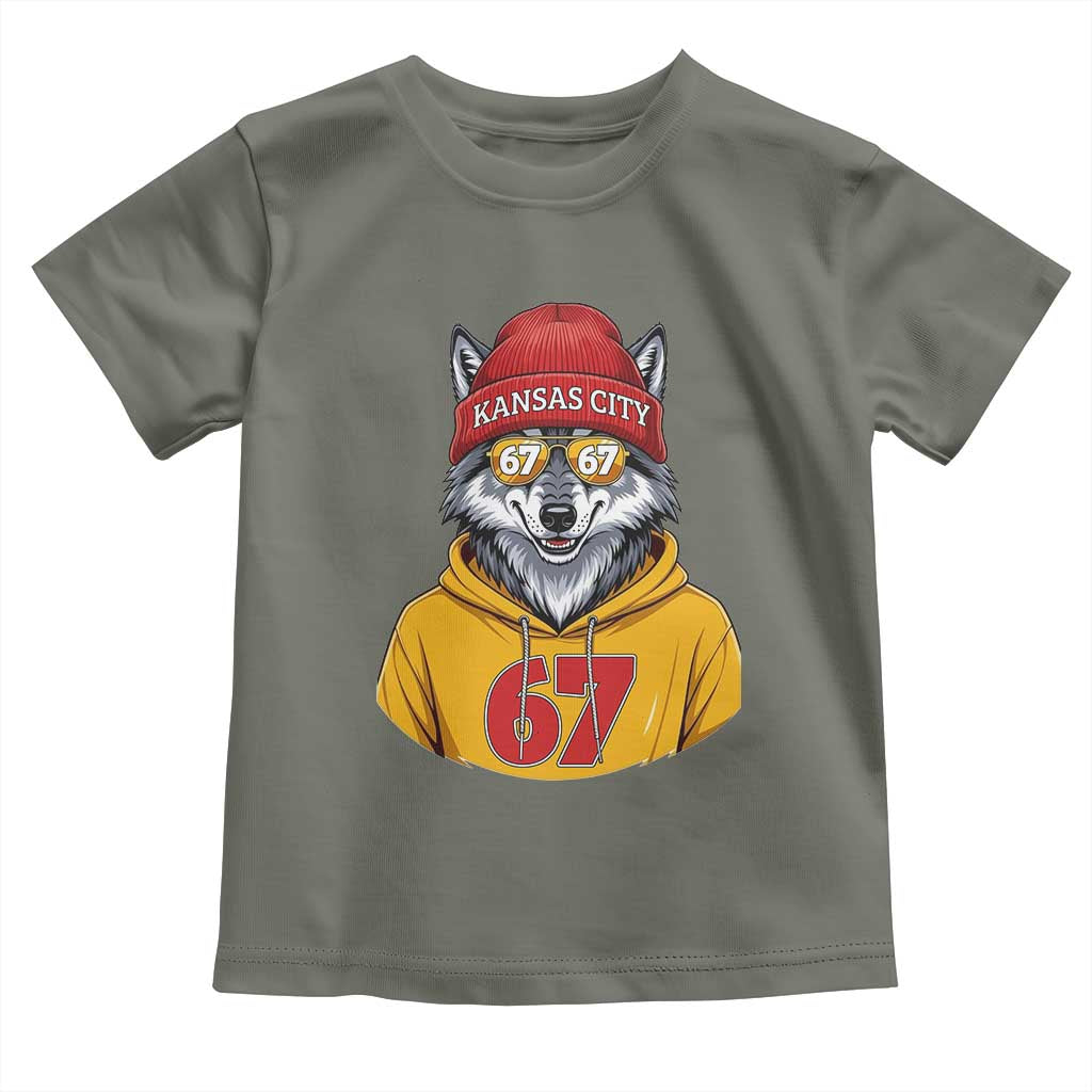 Six Seven Meme Wolf Football Fan Toddler T Shirt Gen Alpha Slang Gift TS12 Military Green Print Your Wear
