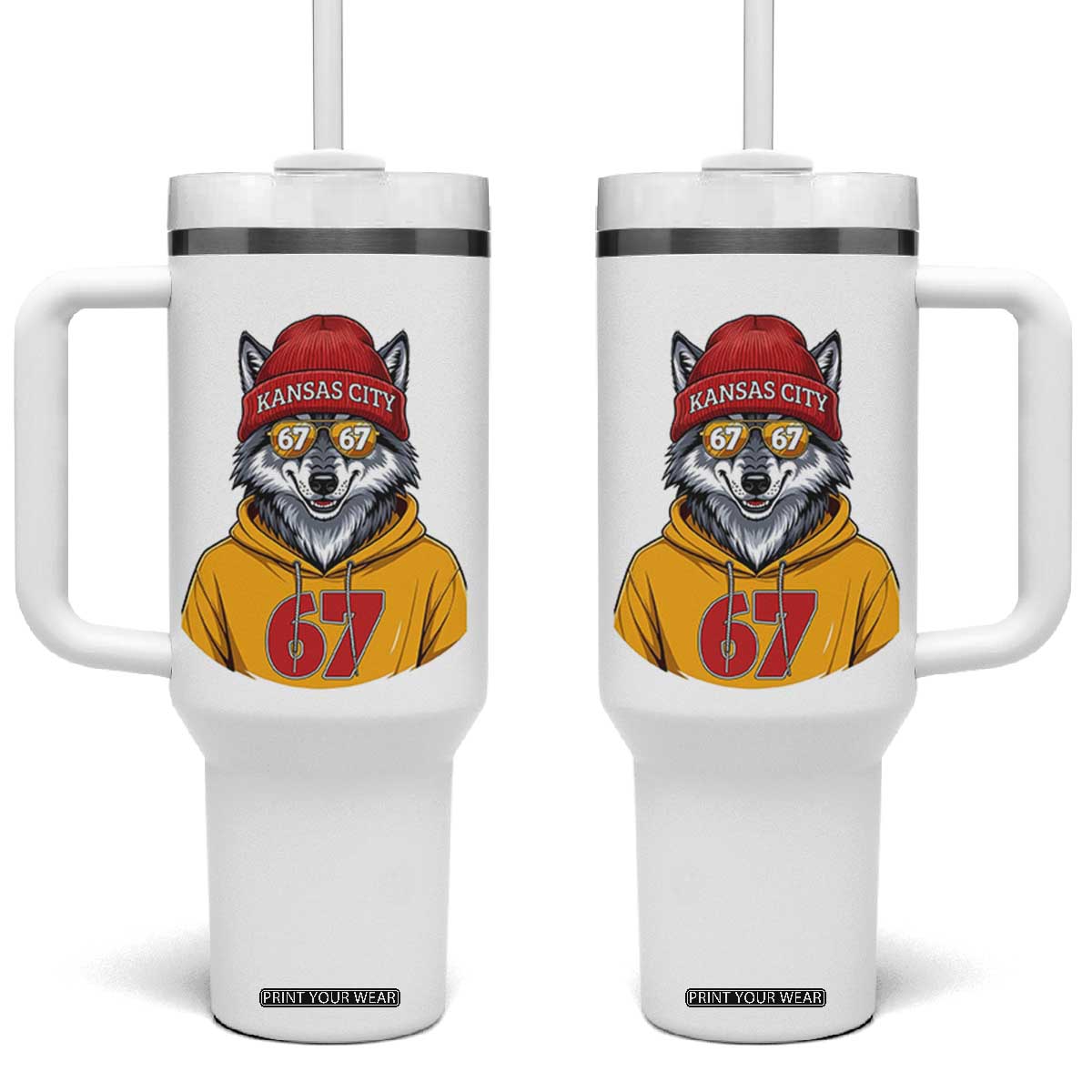 Six Seven Meme Wolf Football Fan Tumbler With Handle Gen Alpha Slang Gift TS12 One Size: 40 oz White Print Your Wear