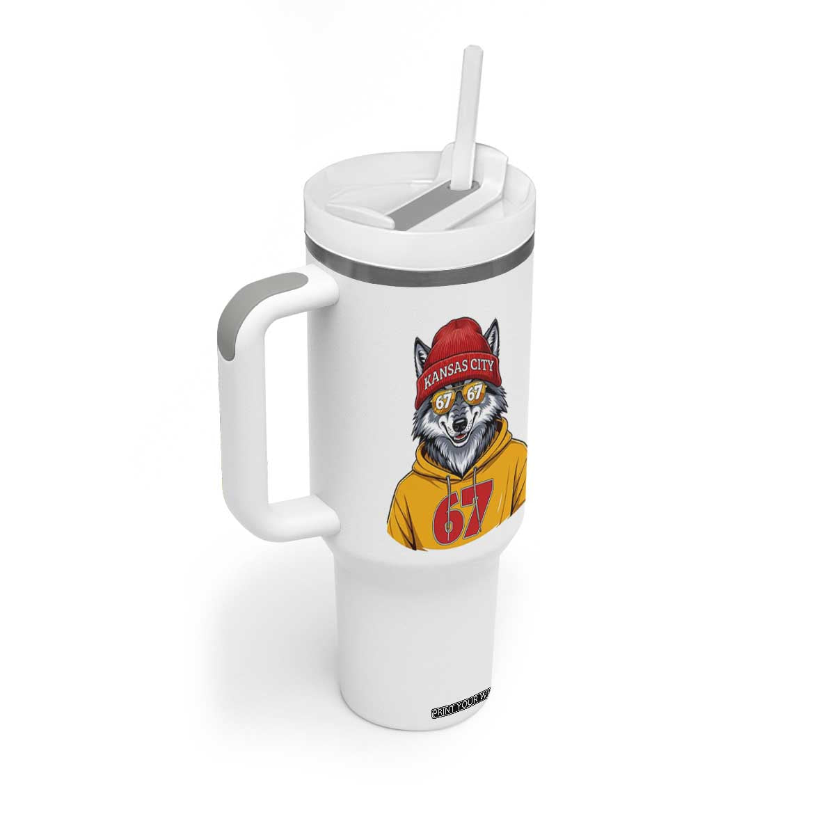 Six Seven Meme Wolf Football Fan Tumbler With Handle Gen Alpha Slang Gift TS12 Print Your Wear