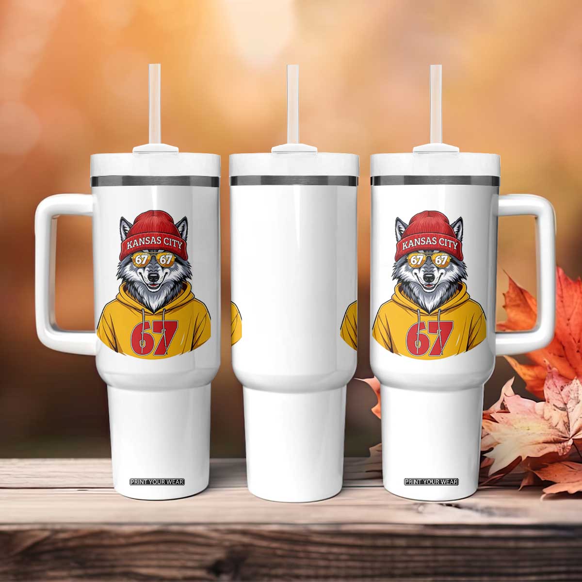 Six Seven Meme Wolf Football Fan Tumbler With Handle Gen Alpha Slang Gift TS12 Print Your Wear